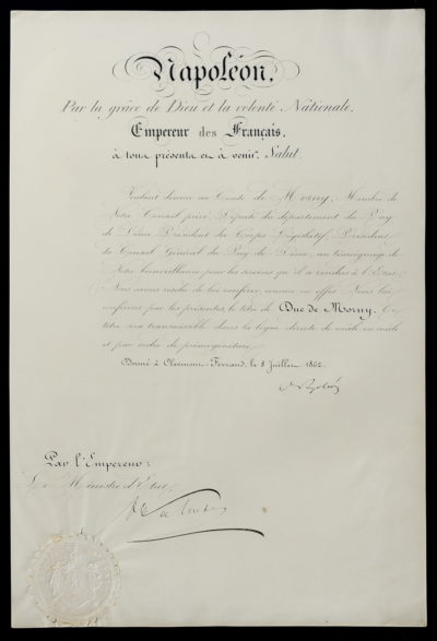 Autographe de NAPOLÉON III 8 juillet 1862 - Patrimoine Charles-André COLONNA WALEWSKI