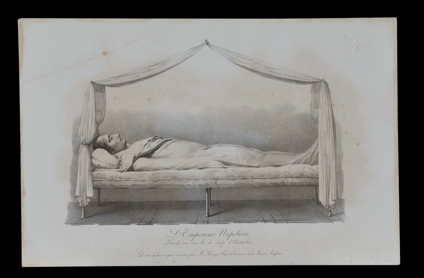 L'Empereur Napoléon étendu sur son lit de camp d'Austerlitz - Patrimoine Charles-André COLONNA WALEWSKI, en ligne directe de Napoléon