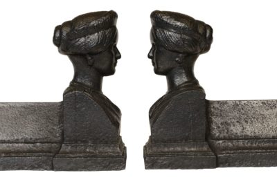 Chenets en fonte avec la tête de Rachel - Patrimoine Charles-André COLONNA WALEWSKI, en ligne directe de Napoléon