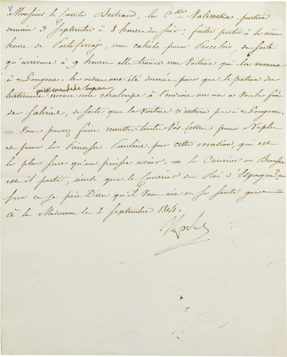 Lettre de Napoléon à Bertrand - Patrimoine Charles-André COLONNA WALEWSKI, en ligne directe de Napoléon