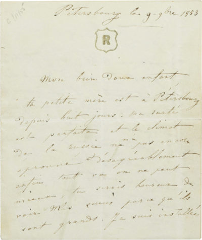 Lettre de Rachel à son fils Alexandre II Walewski - Patrimoine Charles-André COLONNA WALEWSKI, en ligne directe de Napoléon