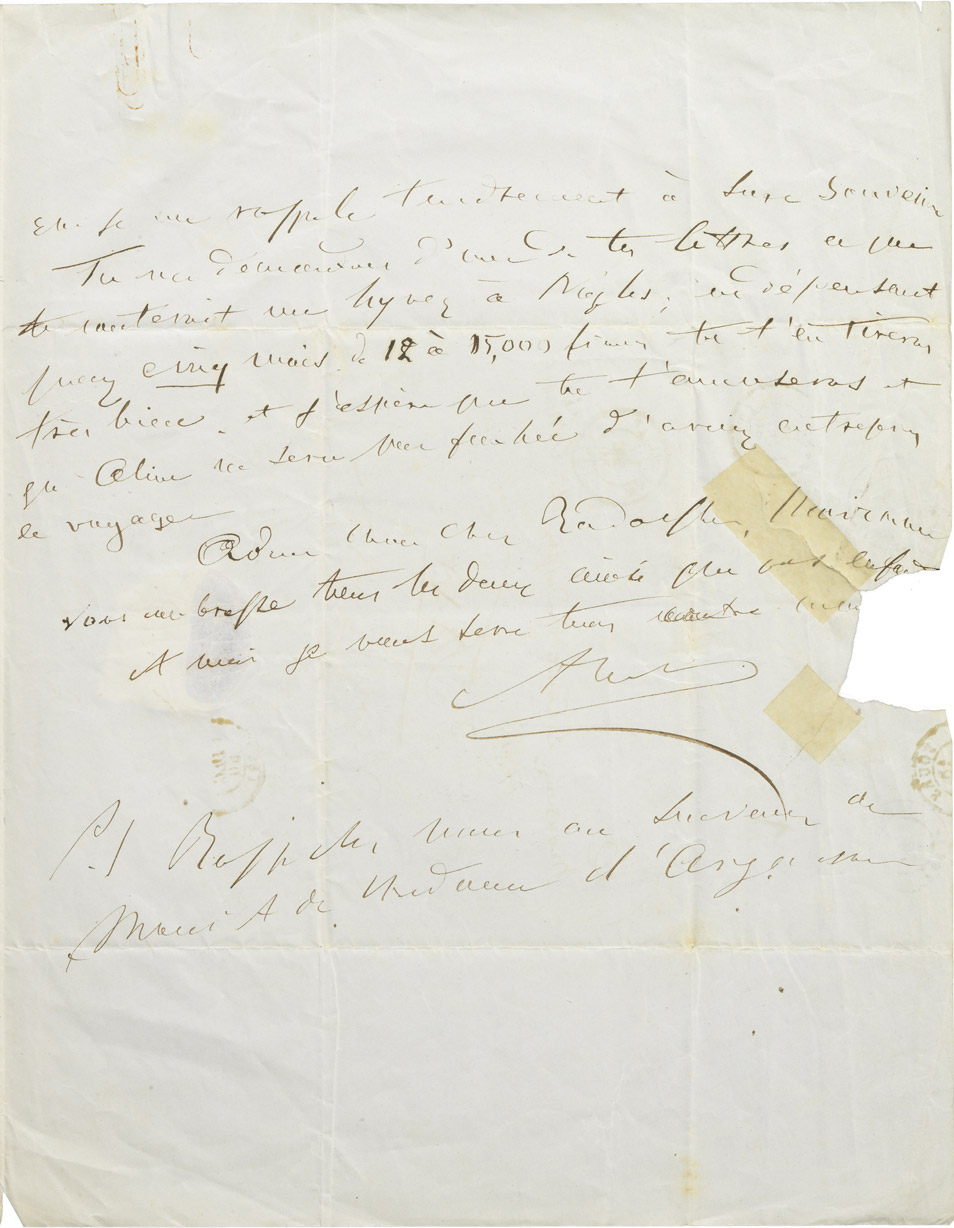 Lettre d'Alexandre Walewski à Rodolphe d'Ornano - Patrimoine Charles-André COLONNA WALEWSKI, en ligne directe de Napoléon