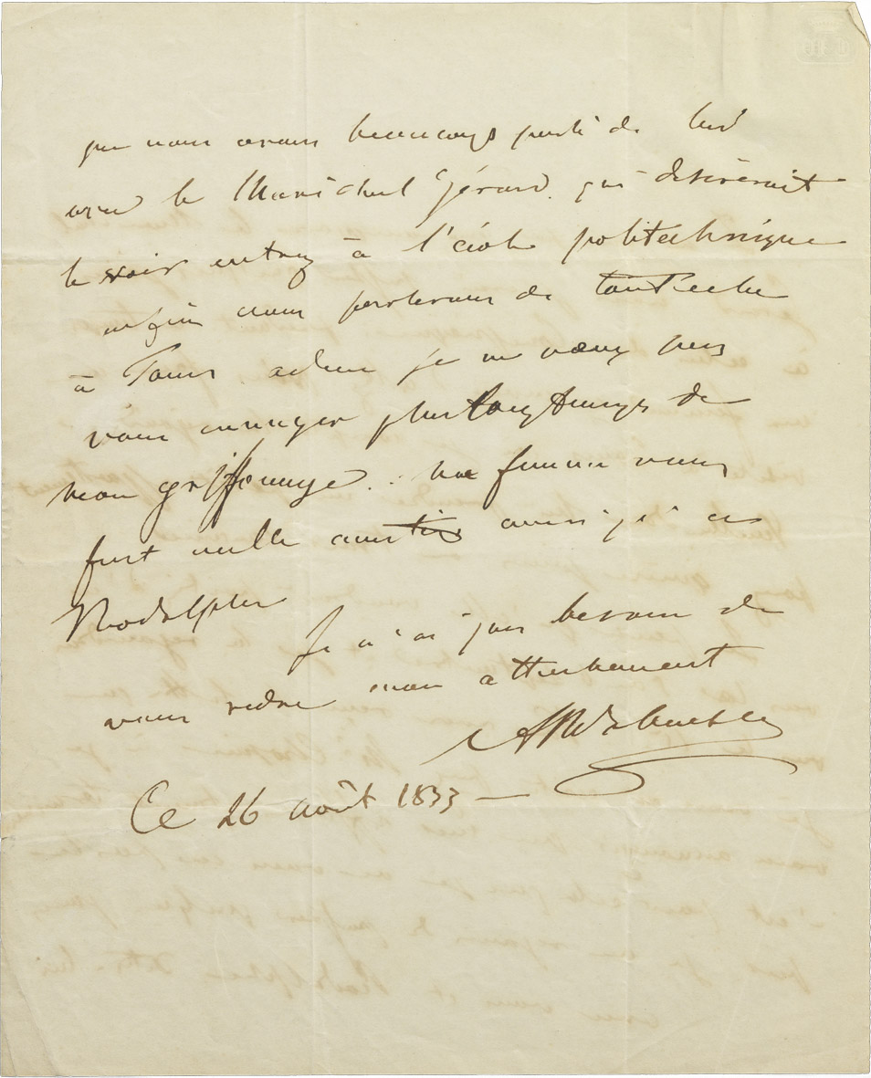 Lettre d'Alexandre Walewski I au général d'Ornano - Patrimoine Charles-André COLONNA WALEWSKI, en ligne directe de Napoléon