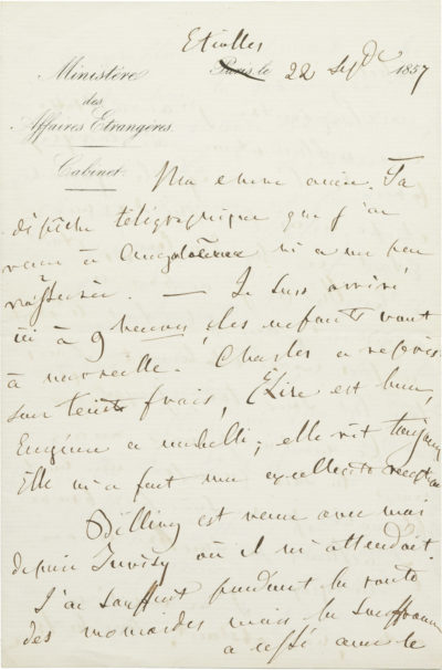 Lettre d'Alexandre I Colonna Walewski - Patrimoine Charles-André COLONNA WALEWSKI