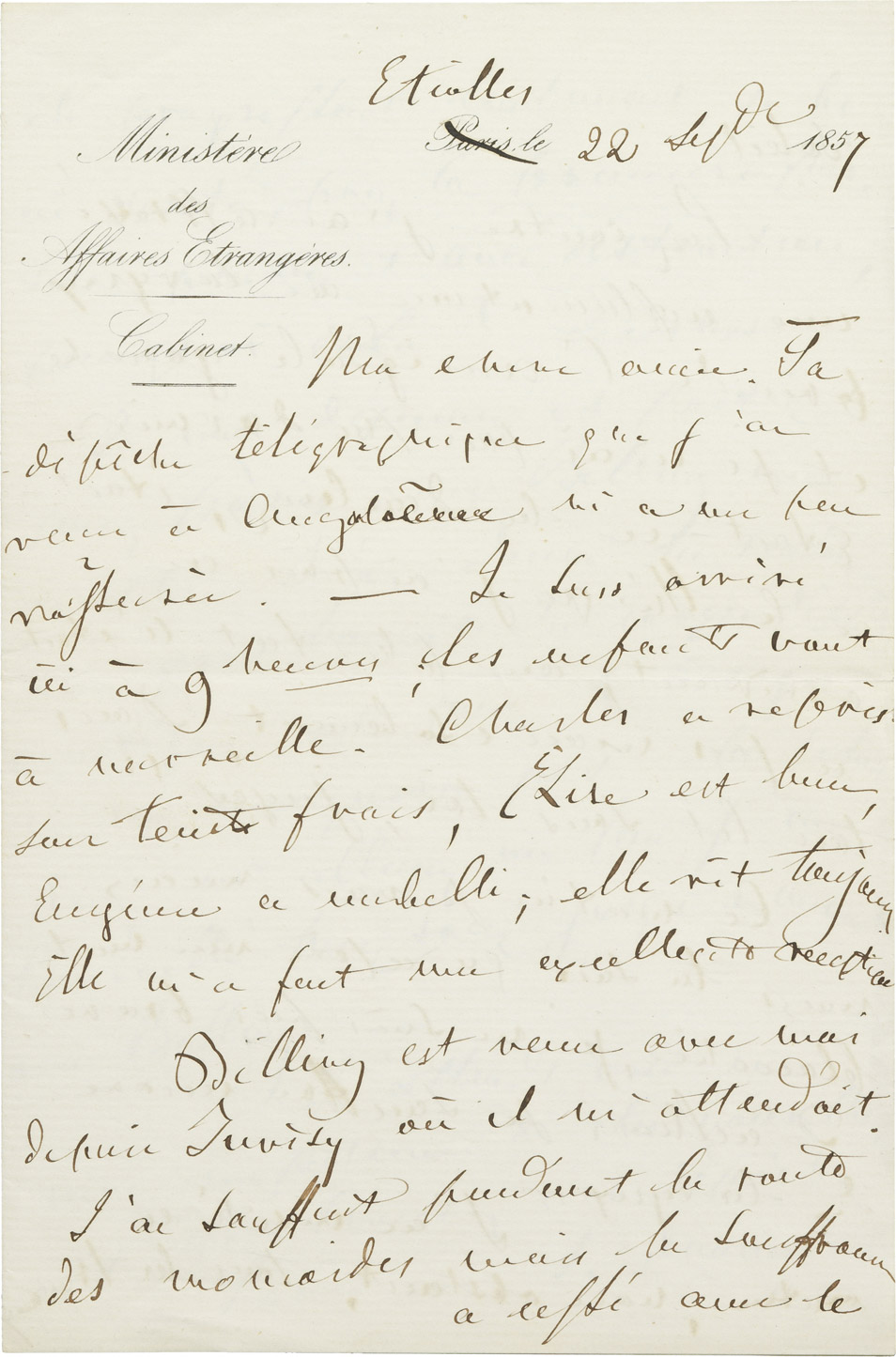 Lettre d'Alexandre I Colonna Walewski - Patrimoine Charles-André COLONNA WALEWSKI, en ligne directe de Napoléon