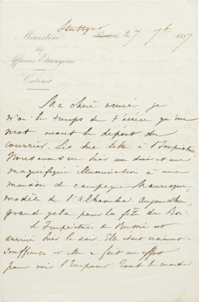 Lettre d'Alexandre Walewski I à son épouse - Patrimoine Charles-André COLONNA WALEWSKI, en ligne directe de Napoléon