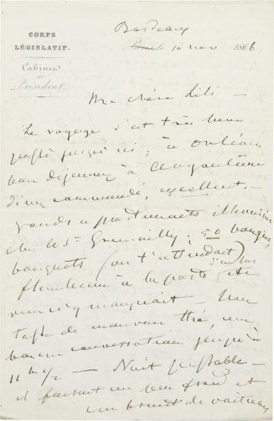 Lettre d'Alexandre Walewski I à Lili - Patrimoine Charles-André COLONNA WALEWSKI, en ligne directe de Napoléon