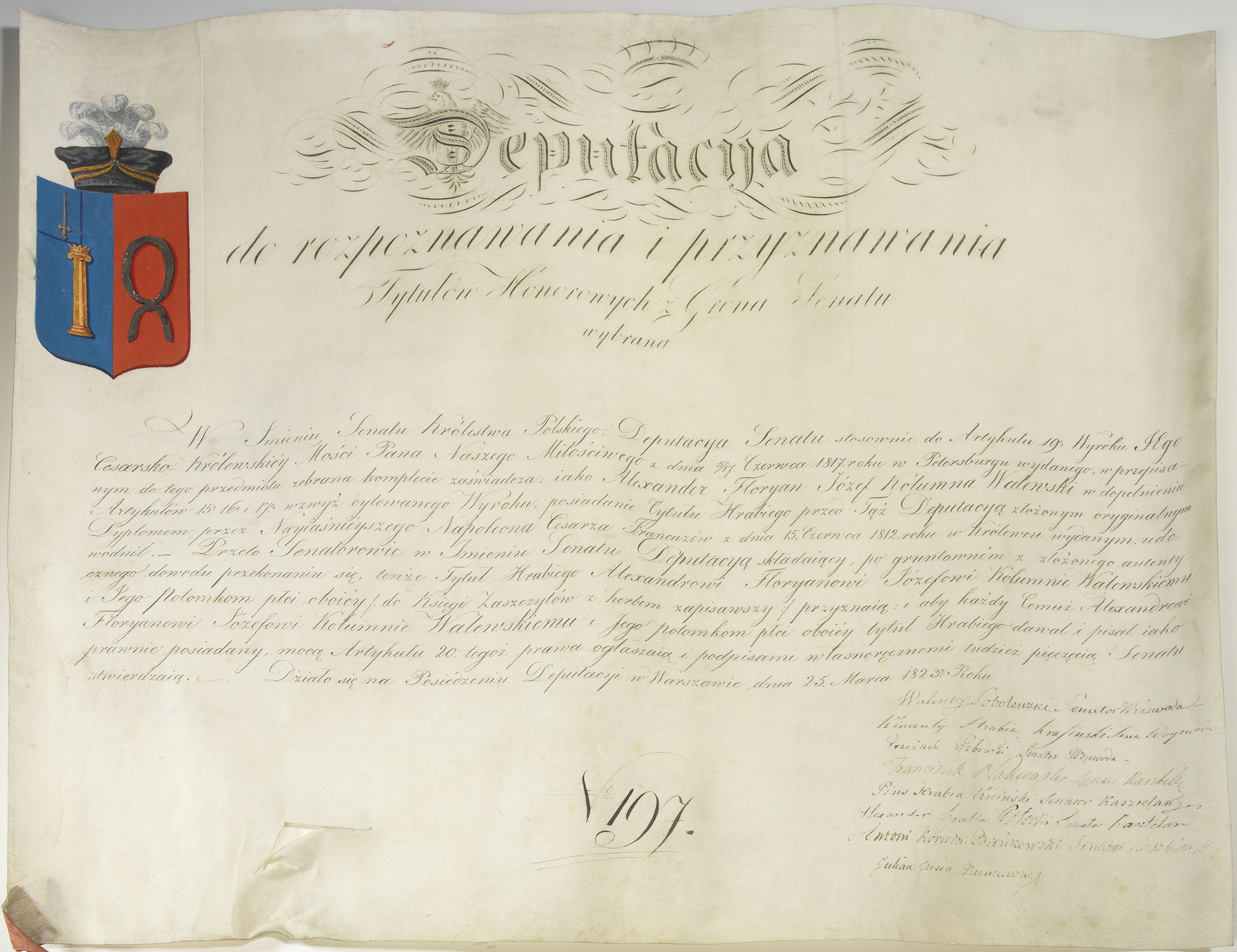 Lettres patentes polonaises - Patrimoine Charles-André COLONNA WALEWSKI, en ligne directe de Napoléon