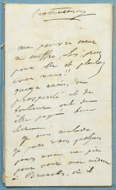 Lettre de Rachel, sur la mort de sa soeur - Patrimoine Charles-André COLONNA WALEWSKI, en ligne directe de Napoléon