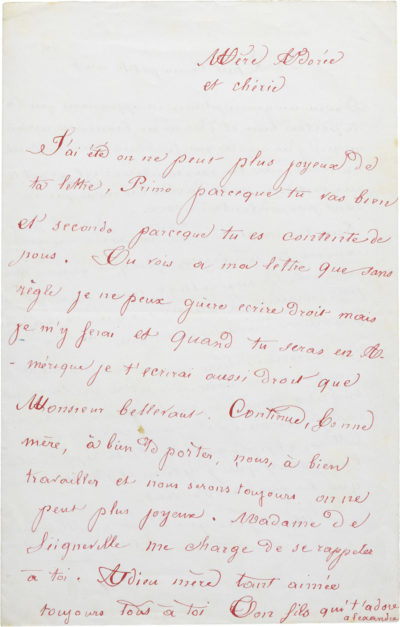 Lettre d'Alexandre II Walewski à sa mère Rachel - Patrimoine Charles-André COLONNA WALEWSKI