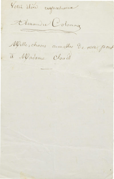 Lettre d'Alexandre II Walewski à Clouet - Patrimoine Charles-André COLONNA WALEWSKI, en ligne directe de Napoléon