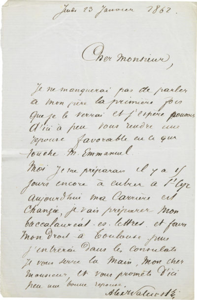 Lettre d'Alexandre II Walewski - Patrimoine Charles-André COLONNA WALEWSKI
