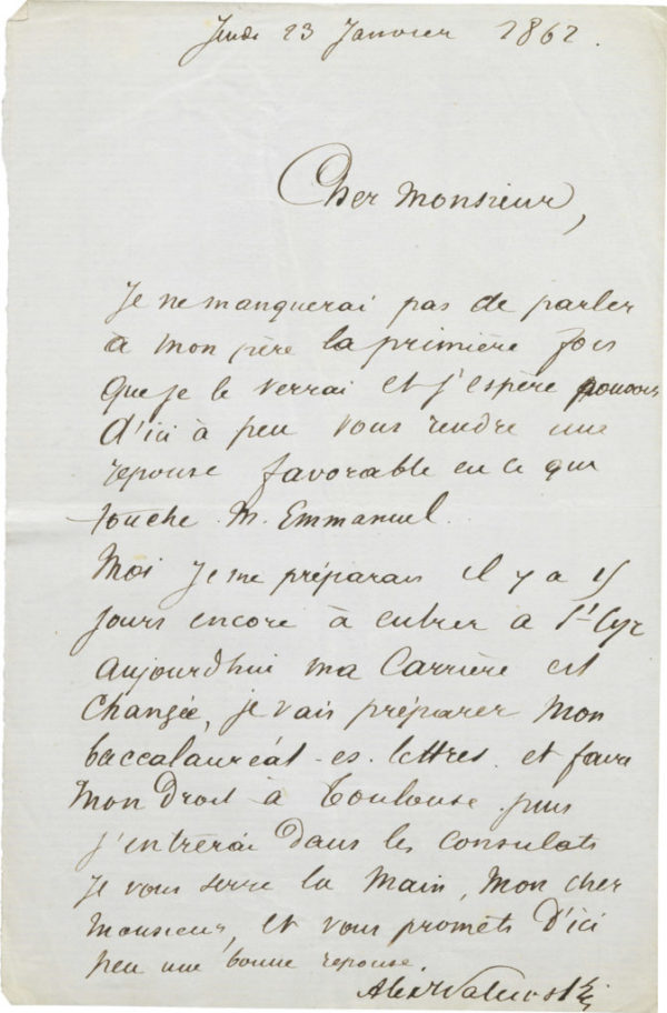 Lettre d'Alexandre II Walewski - Patrimoine Charles-André COLONNA WALEWSKI, en ligne directe de Napoléon
