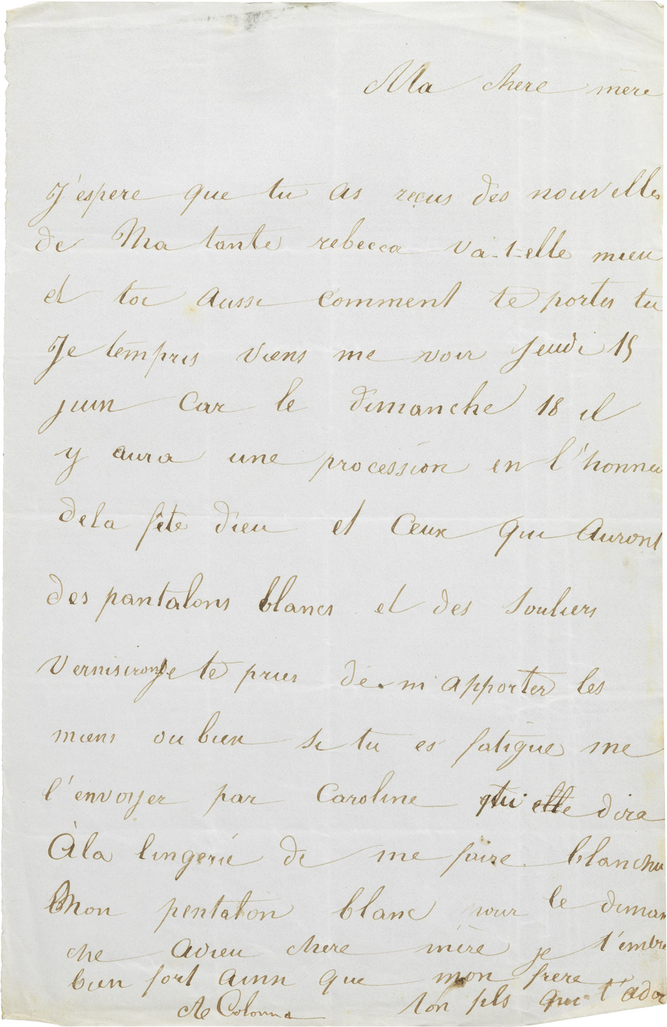 Lettre d'Alexandre II Walewski à sa mère Rachel - Patrimoine Charles-André COLONNA WALEWSKI, en ligne directe de Napoléon