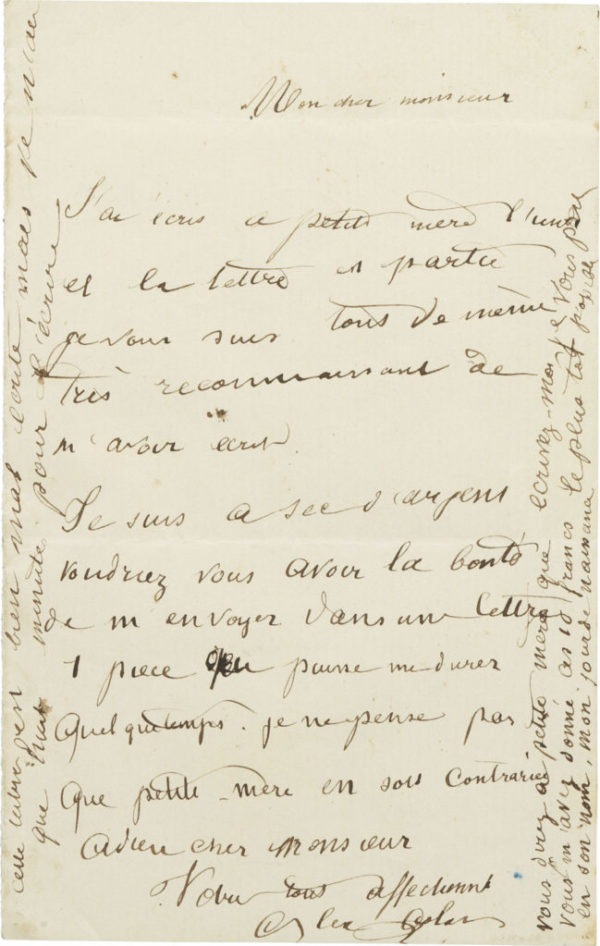 Lettre d'Alexandre II Walewski (à Bellevaut) - Patrimoine Charles-André COLONNA WALEWSKI, en ligne directe de Napoléon