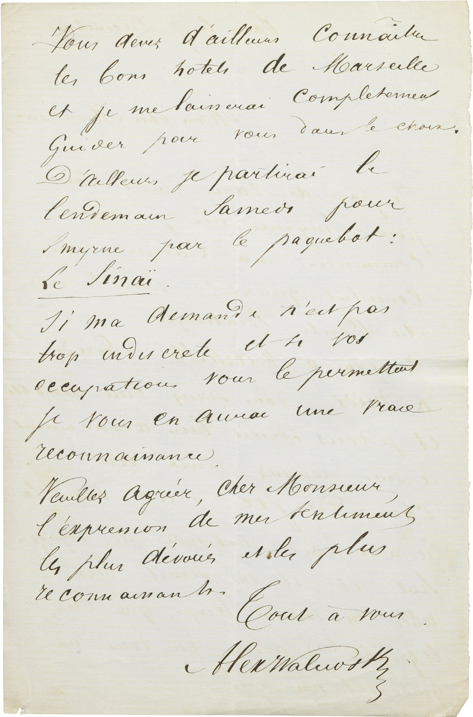 Lettre d'Alexandre II Walewski - Patrimoine Charles-André COLONNA WALEWSKI, en ligne directe de Napoléon