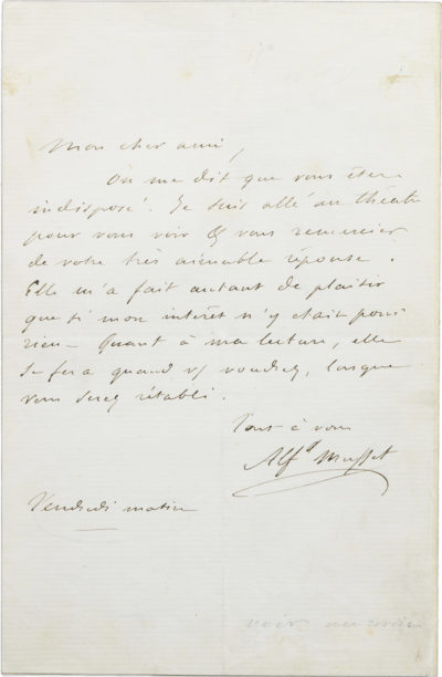 lettre de Musset à Buloz - Patrimoine Charles-André COLONNA WALEWSKI