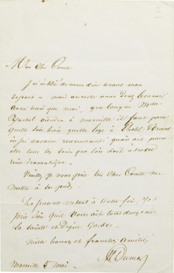 Lettre d'Alexandre Dumas père à Alexandre I Walewski - Patrimoine Charles-André COLONNA WALEWSKI, en ligne directe de Napoléon