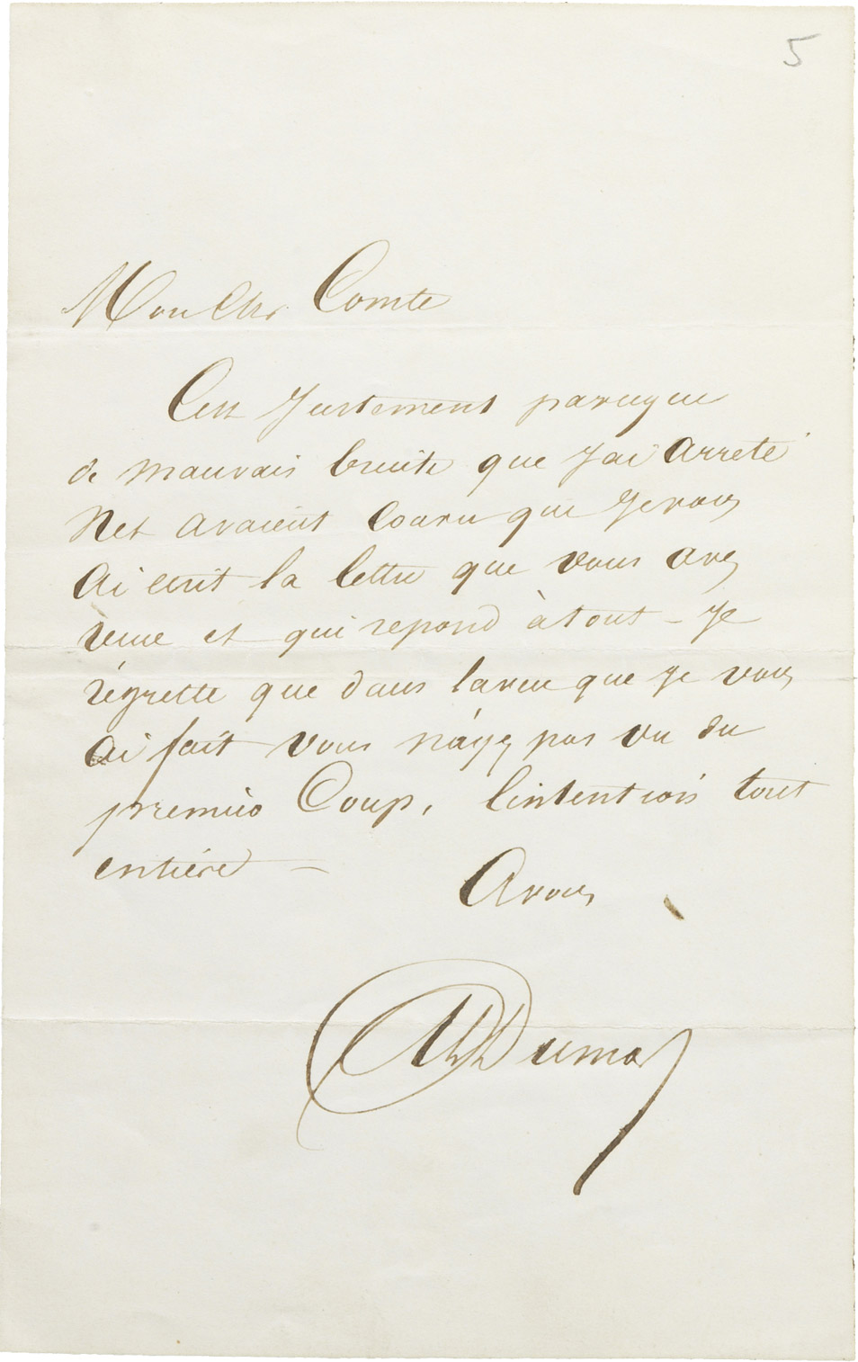 Lettre d'Alexandre Dumas père à Alexandre I Walewski - Patrimoine Charles-André COLONNA WALEWSKI, en ligne directe de Napoléon
