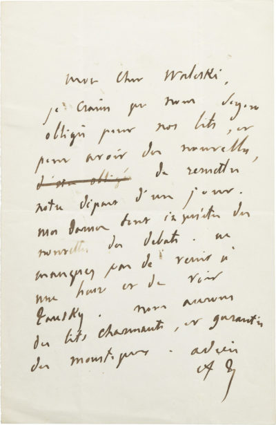 Lettre d'Adolphe Thiers à Alexandre I Walewski. - Patrimoine Charles-André COLONNA WALEWSKI