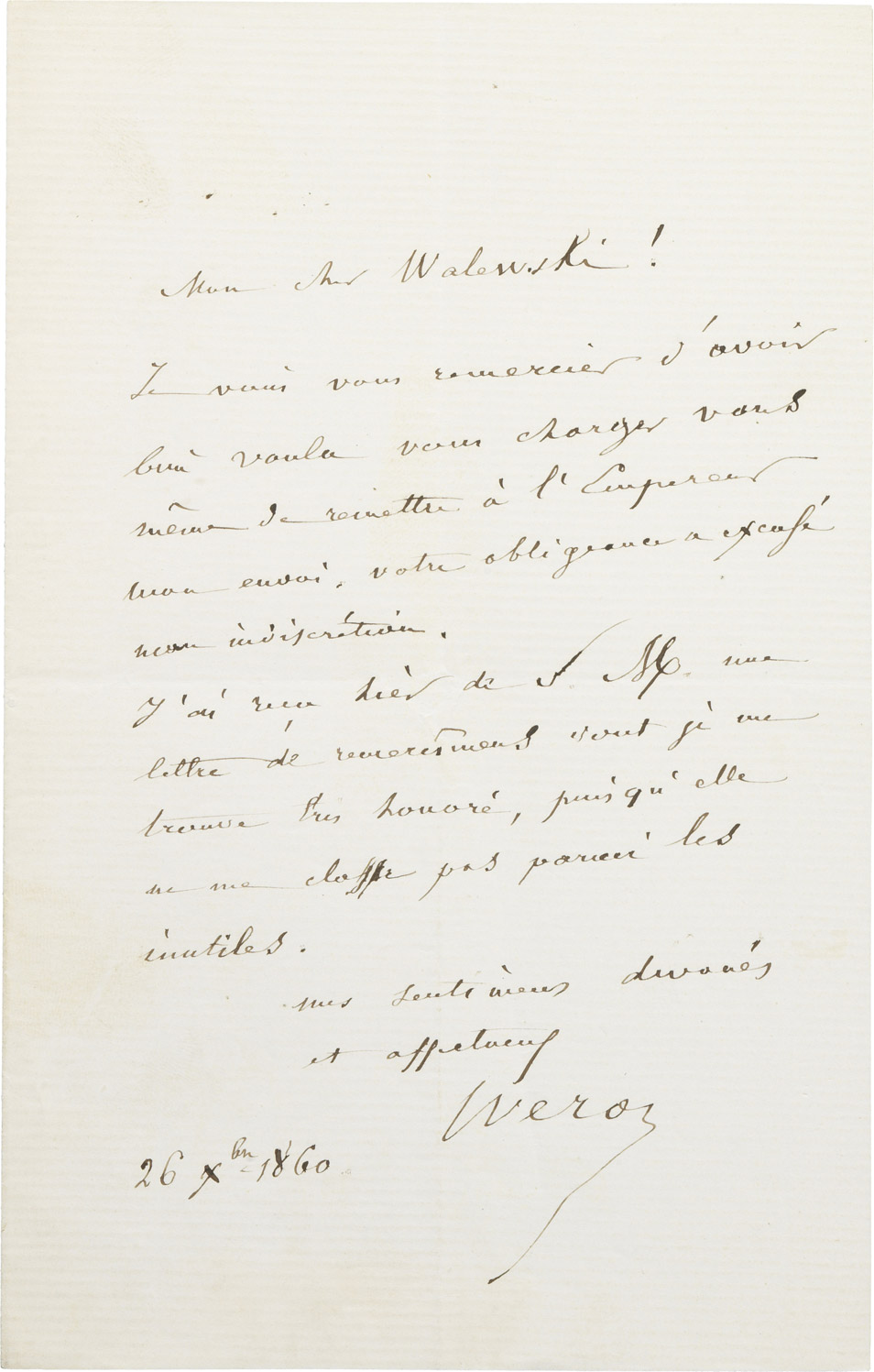 Lettre du Dr Véron à Alexandre I Walewski - Patrimoine Charles-André COLONNA WALEWSKI, en ligne directe de Napoléon