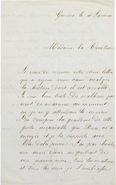 Lettre d'Alexandre II Walewski à la comtesse Walewska - Patrimoine Charles-André COLONNA WALEWSKI, en ligne directe de Napoléon