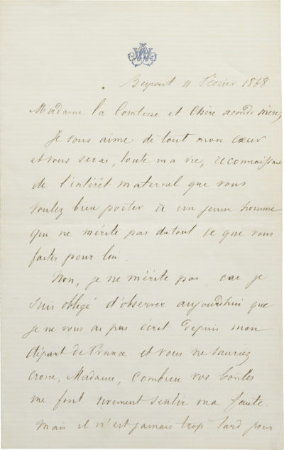 Lettre d'Alexandre II Walewski à la comtesse Walewska - Patrimoine Charles-André COLONNA WALEWSKI, en ligne directe de Napoléon