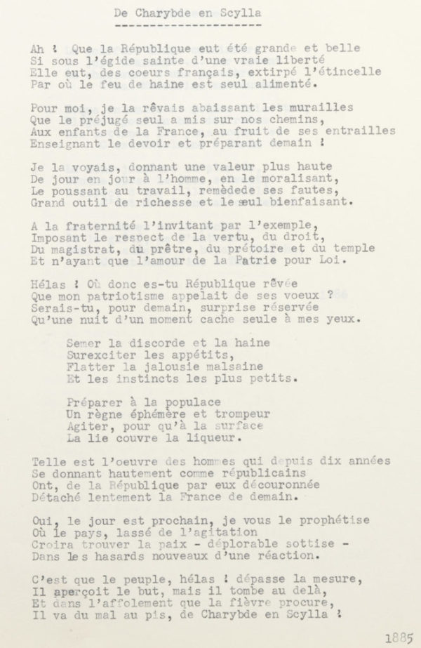 "De Charybde en Scylla", poésie d'Alexandre II Walewski - Patrimoine Charles-André COLONNA WALEWSKI, en ligne directe de Napoléon