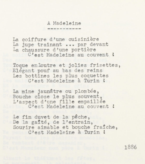 "A Madeleine", poésie d'Alexandre II Walewski - Patrimoine Charles-André COLONNA WALEWSKI, en ligne directe de Napoléon