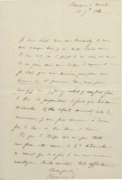Lettre du prince Napoléon (Jérôme) au comte Walewski - Patrimoine Charles-André COLONNA WALEWSKI, en ligne directe de Napoléon