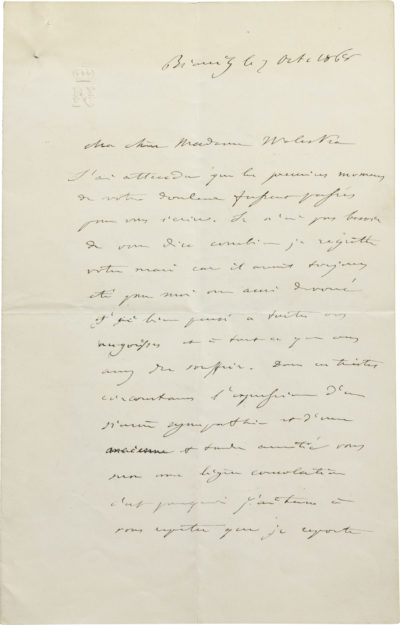 Lettre de Napoléon III à la comtesse Walewska née Ricci - Patrimoine Charles-André COLONNA WALEWSKI