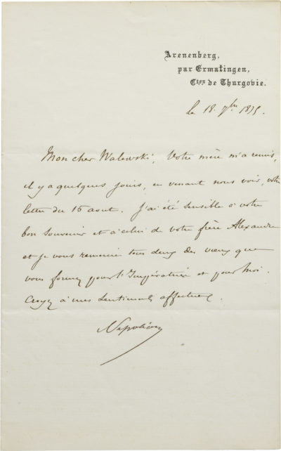 Lettre du Prince Impérial à Charles Walewski - Patrimoine Charles-André COLONNA WALEWSKI, en ligne directe de Napoléon