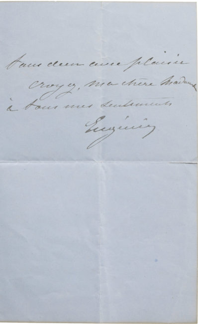 Lettre de l'impératrice Eugénie à Félicie Douay - Patrimoine Charles-André COLONNA WALEWSKI, en ligne directe de Napoléon