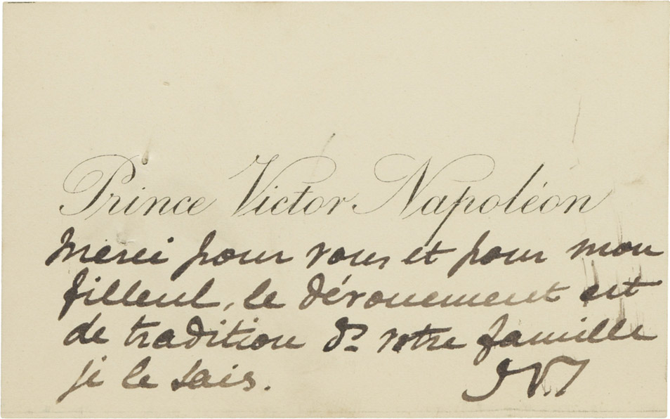 Carte autographe signée de Victor Napoléon - Patrimoine Charles-André COLONNA WALEWSKI, en ligne directe de Napoléon
