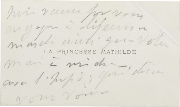 Carte de visite de la princesse Mathilde - Patrimoine Charles-André COLONNA WALEWSKI, en ligne directe de Napoléon