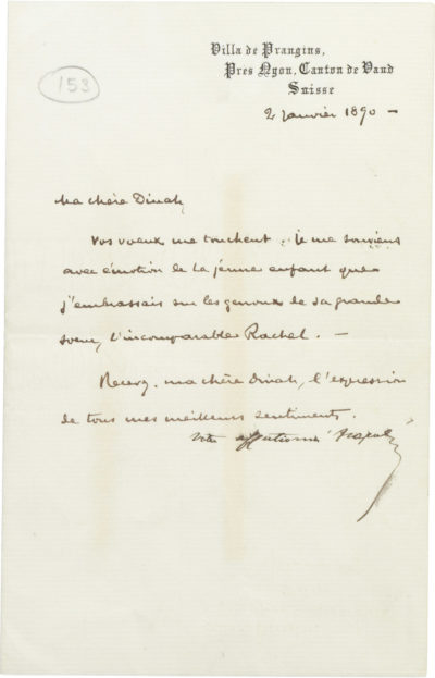 Lettre du Prince Napoléon (Jérôme) à Dinah Félix - Patrimoine Charles-André COLONNA WALEWSKI