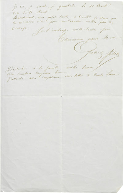 Lettre de Gabriel Félix à sa tante Dinah - Patrimoine Charles-André COLONNA WALEWSKI