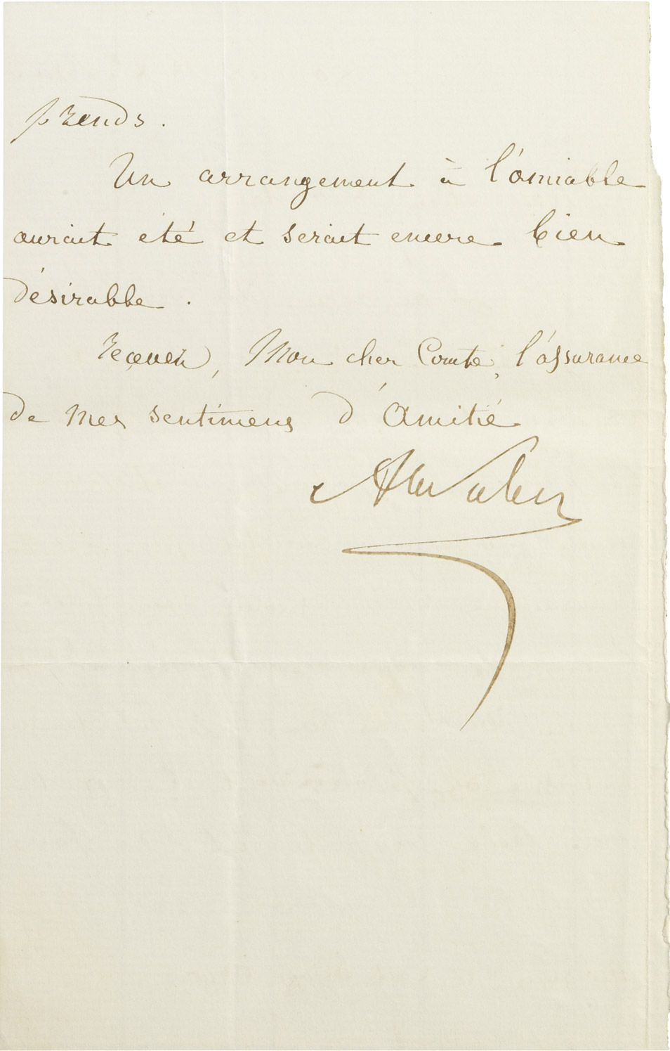 Lettre d'Alexandre I Walewski à Olympe Aguado - Patrimoine Charles-André COLONNA WALEWSKI, en ligne directe de Napoléon