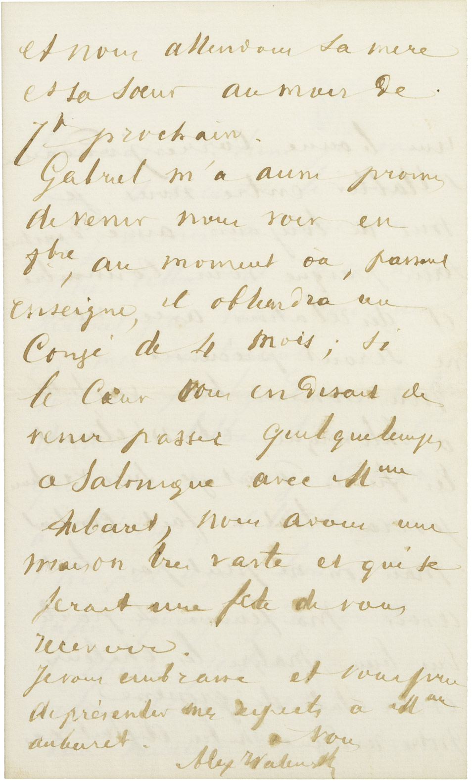 Lettre d'Alexandre II Walewski à Aubaret - Patrimoine Charles-André COLONNA WALEWSKI, en ligne directe de Napoléon