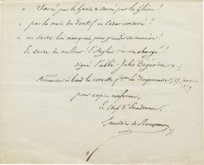 Lettre de Gauthier de Rougemont avec poème et feuilles du tombeau de Napoléon - Patrimoine Charles-André COLONNA WALEWSKI