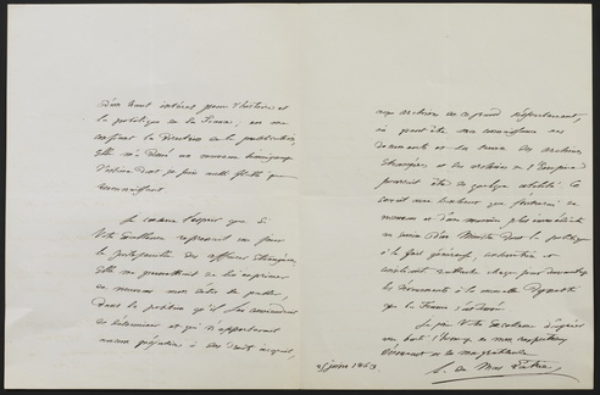 Autographe de Monsieur Mas Latrie du 2 Juin 1863 - Patrimoine Charles-André COLONNA WALEWSKI, en ligne directe de Napoléon