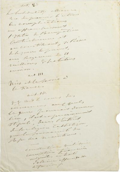 Convention secrète sur le rattachement de la Savoie à la France - Patrimoine Charles-André COLONNA WALEWSKI, en ligne directe de Napoléon