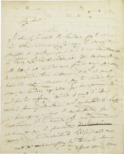 Lettre d'Alexandre Walewski I à Russel - Patrimoine Charles-André COLONNA WALEWSKI, en ligne directe de Napoléon