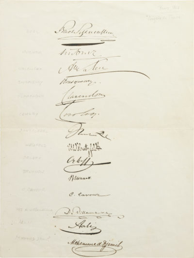 Signatures du Traité de Paris - Patrimoine Charles-André COLONNA WALEWSKI, en ligne directe de Napoléon