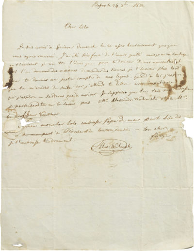 Lettre d'Alexandre Walewski I à Rodolphe d'Ornano - Patrimoine Charles-André COLONNA WALEWSKI