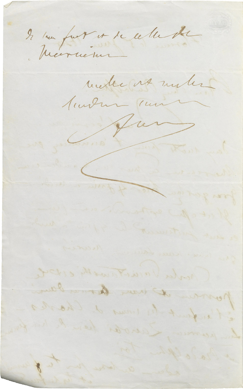 Lettre d'Alexandre Walewski I à Rodolphe d'Ornano - Patrimoine Charles-André COLONNA WALEWSKI, en ligne directe de Napoléon