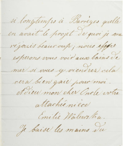 Lettre d'Emilie Walewska à Rodolphe d'Ornano - Patrimoine Charles-André COLONNA WALEWSKI