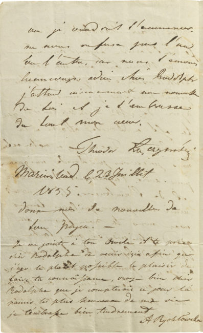 Lettre de Teodor Łączyński à Rodolphe d'Ornano - Patrimoine Charles-André COLONNA WALEWSKI