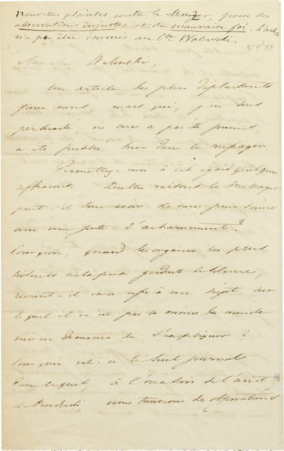 Lettre de Casimir-Perier au comte Walewski - Patrimoine Charles-André COLONNA WALEWSKI, en ligne directe de Napoléon