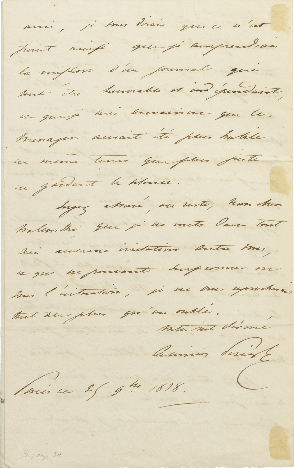 Lettre de Casimir-Perier au comte Walewski - Patrimoine Charles-André COLONNA WALEWSKI, en ligne directe de Napoléon